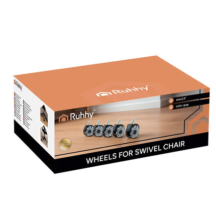 Chair Caster Wheels, 2.5" PU, Set of 5, Quiet, Non-Scratch