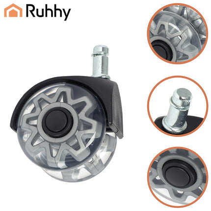 Chair Caster Wheels, 2.5" PU, Set of 5, Quiet, Non-Scratch