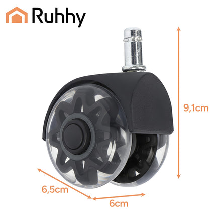 Chair Wheels 2.5" PU, Set of 5 – Quiet, Floor Safe