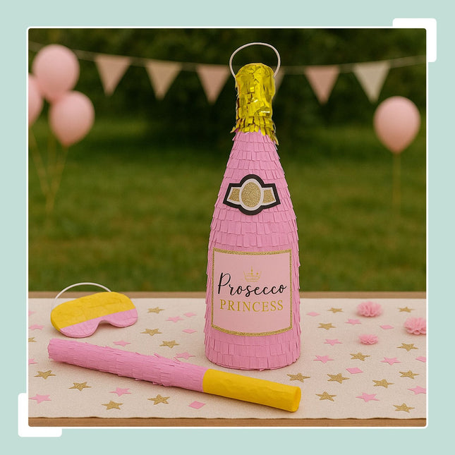 Champagne Bottle Piñata Set – Stick & Mask Included