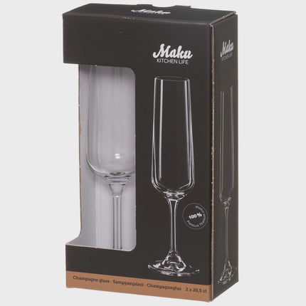 Champagne Glasses, 20.5 cl, Set of 2, Durable Glass
