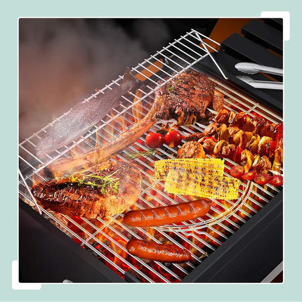Charcoal BBQ Cart with Lid, Adjustable Tray & Thermometer
