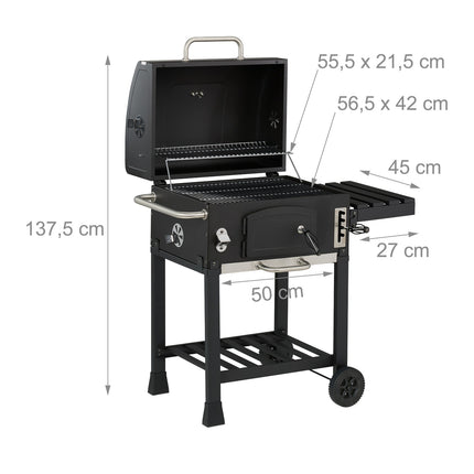 Charcoal BBQ Cart with Lid, Adjustable Tray & Thermometer