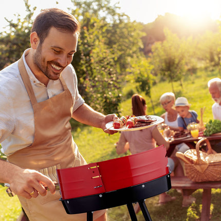 Charcoal BBQ Grill with Wheels, Windbreak, Ø 42 cm