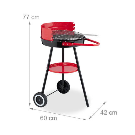 Charcoal BBQ Grill with Wheels, Windbreak, Ø 42 cm