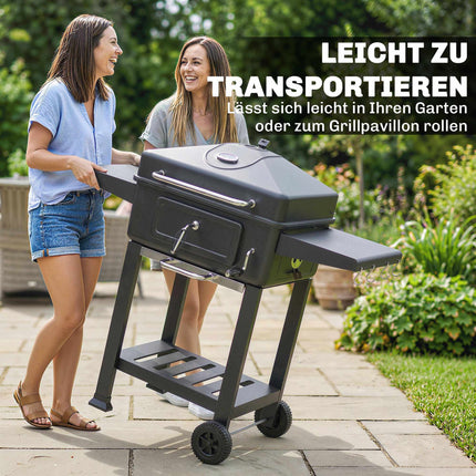 Charcoal BBQ Smoker with Lid Thermometer, Adjustable Grate
