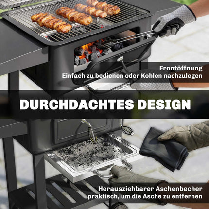 Charcoal BBQ Smoker with Lid Thermometer, Adjustable Grate
