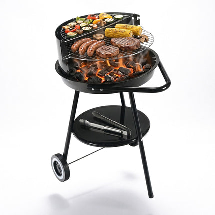 Charcoal BBQ with Windbreak & Storage Shelf, Black