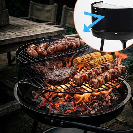 Charcoal BBQ with Windbreak & Storage Shelf, Black