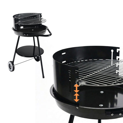 Charcoal BBQ with Windbreak & Storage Shelf, Black
