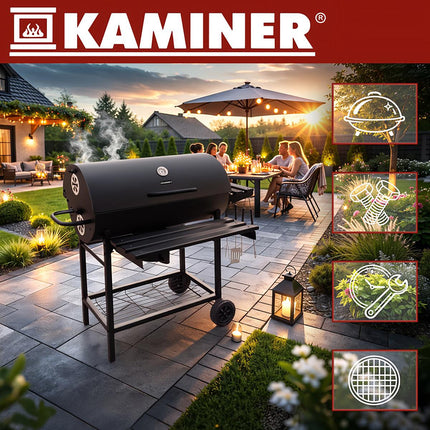 Charcoal Garden Grill with Cover, Thermometer, Shelves