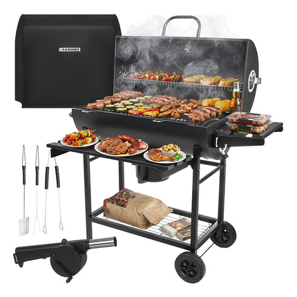 Charcoal Garden Grill with Cover, Thermometer, Shelves