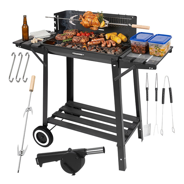 Charcoal Garden Grill with Rotisserie, 93x41x86 cm