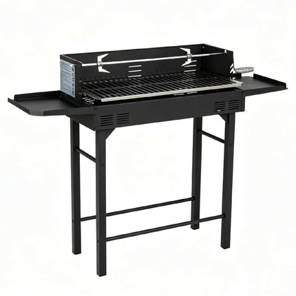 Charcoal Grill Cart with Adjustable Grate & Rotisserie