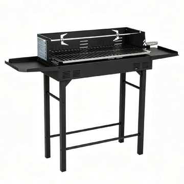 Charcoal Grill Cart with Adjustable Grate & Rotisserie