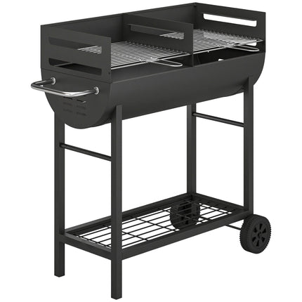 Charcoal Grill Cart with Dual Zones, Adjustable Grates, Wheels