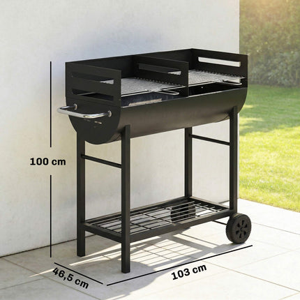 Charcoal Grill Cart with Dual Zones, Adjustable Grates, Wheels