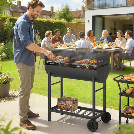 Charcoal Grill Cart with Dual Zones, Adjustable Grates, Wheels