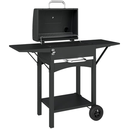 Charcoal Grill Cart with Side Shelves and Thermometer