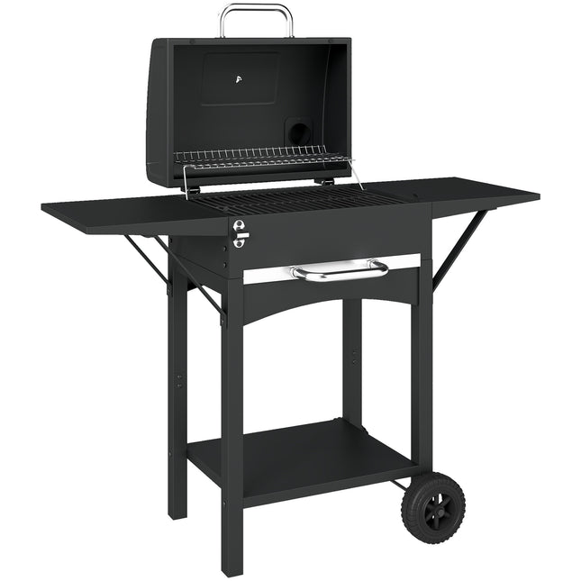 Charcoal Grill Cart with Side Shelves and Thermometer