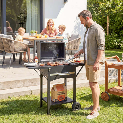 Charcoal Grill Cart with Side Shelves and Thermometer