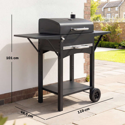 Charcoal Grill Cart with Side Shelves and Thermometer