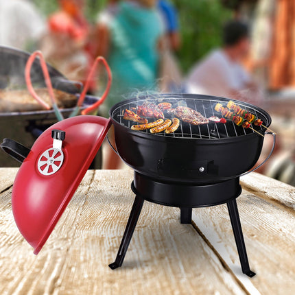 Portable charcoal grill with wind protection, metal