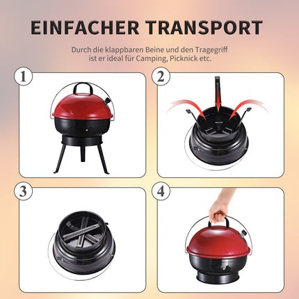 Portable charcoal grill with wind protection, metal