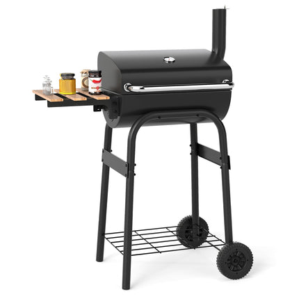 Charcoal Grill with Folding Side Table & Thermostat