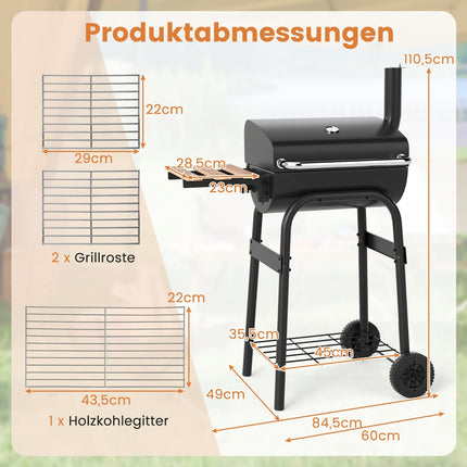 Charcoal Grill with Folding Side Table & Thermostat