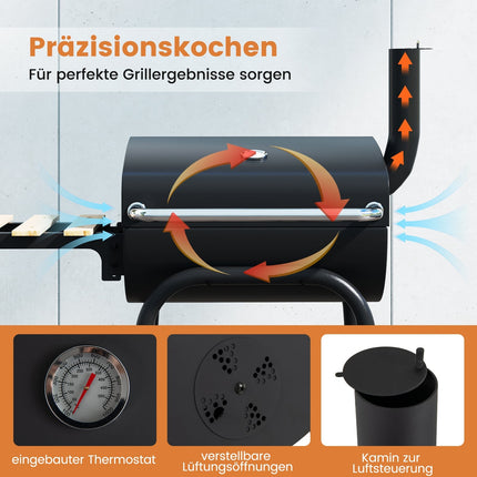 Charcoal Grill with Folding Side Table & Thermostat