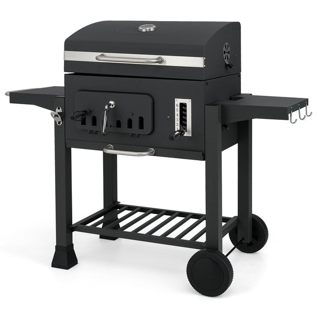 Charcoal Grill with Folding Side Tables, Adjustable Heights