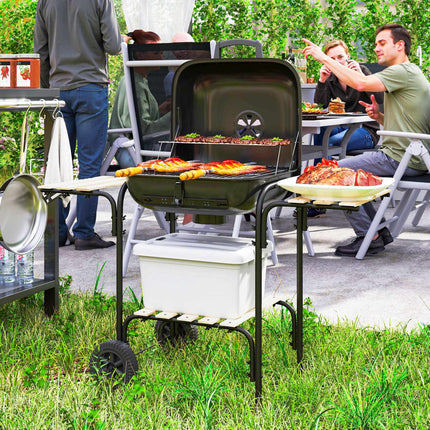 Charcoal Grill with Lockable Lid, Steel Frame, 1840 cm² Cooking Area