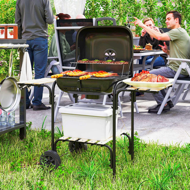 Charcoal Grill with Lockable Lid, Steel Frame, 1840 cm² Cooking Area
