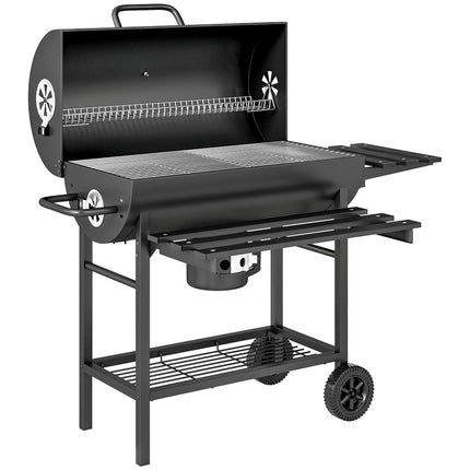 Charcoal Grill with Thermometer, Adjustable Vents, Steel, Black