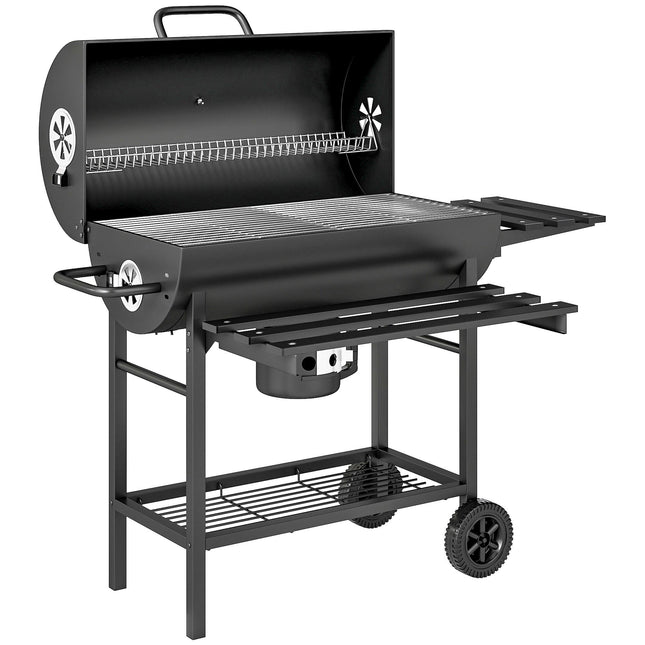 Charcoal Grill with Thermometer, Adjustable Vents, Steel, Black