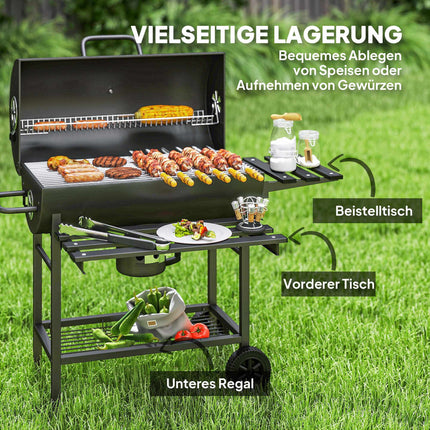 Charcoal Grill with Thermometer, Adjustable Vents, Steel, Black