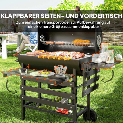 Charcoal Grill with Thermometer, Adjustable Vents, Steel, Black