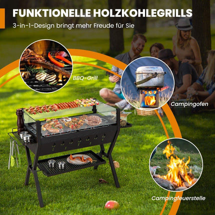 Charcoal Grill with Windshield, Spice Racks & Stainless Steel Grates