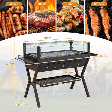 Charcoal Grill with Windshield, Spice Racks & Stainless Steel Grates