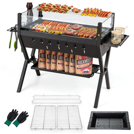 Charcoal Grill with Windshield, Spice Racks & Stainless Steel Grates