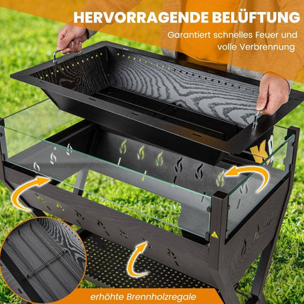 Charcoal Grill with Windshield, Spice Racks & Stainless Steel Grates
