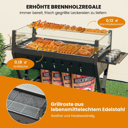 Charcoal Grill with Windshield, Spice Racks & Stainless Steel Grates