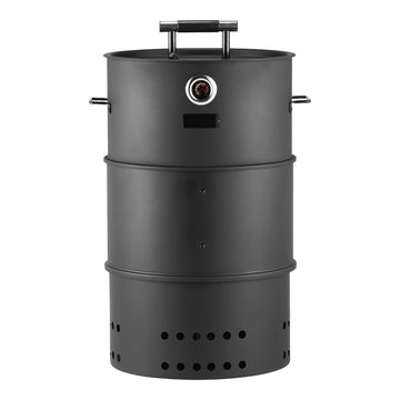 Charcoal Smoker Grill, 470mm Barrel, Thermometer, 2 Grates