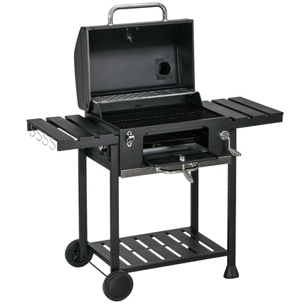 Charcoal camping grill with double rack & collapsible shelf