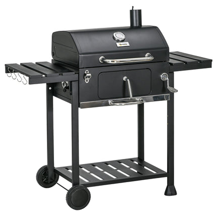 Charcoal camping grill with double rack & collapsible shelf