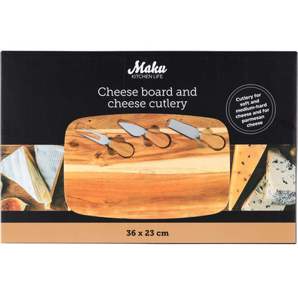 Cheese Board Set, Acacia Wood, 4 Pieces, 36x23 cm