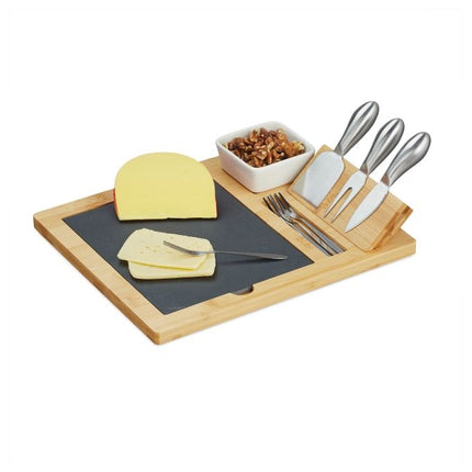 Cheese board in bamboo with accessories in 9 parts