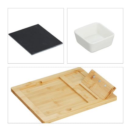 Cheese board in bamboo with accessories in 9 parts