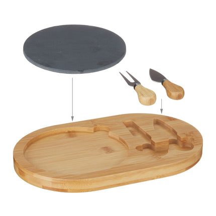 Cheese tray in bamboo with cutlery set in 2 parts